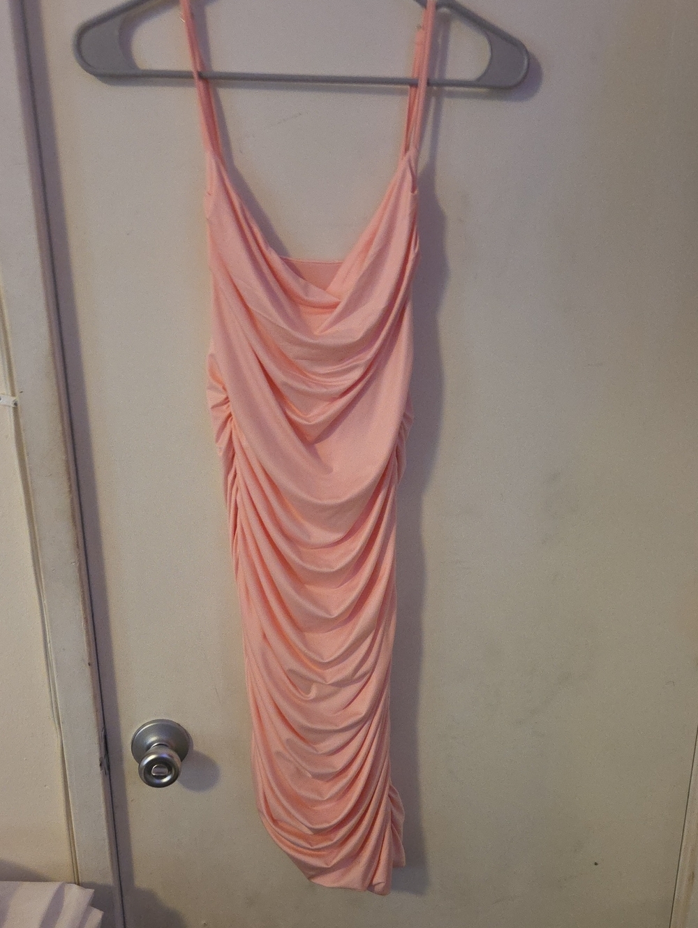 Amazon Pink Ruched Cowl Midi Dress